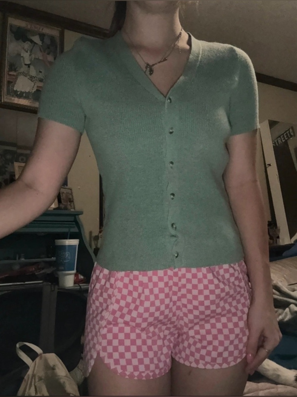 NWOT Green Short Sleeve Button top
